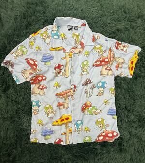 Super Mario Bros Mushroom Pattern Casual Button Down Shirt Men's Small SM